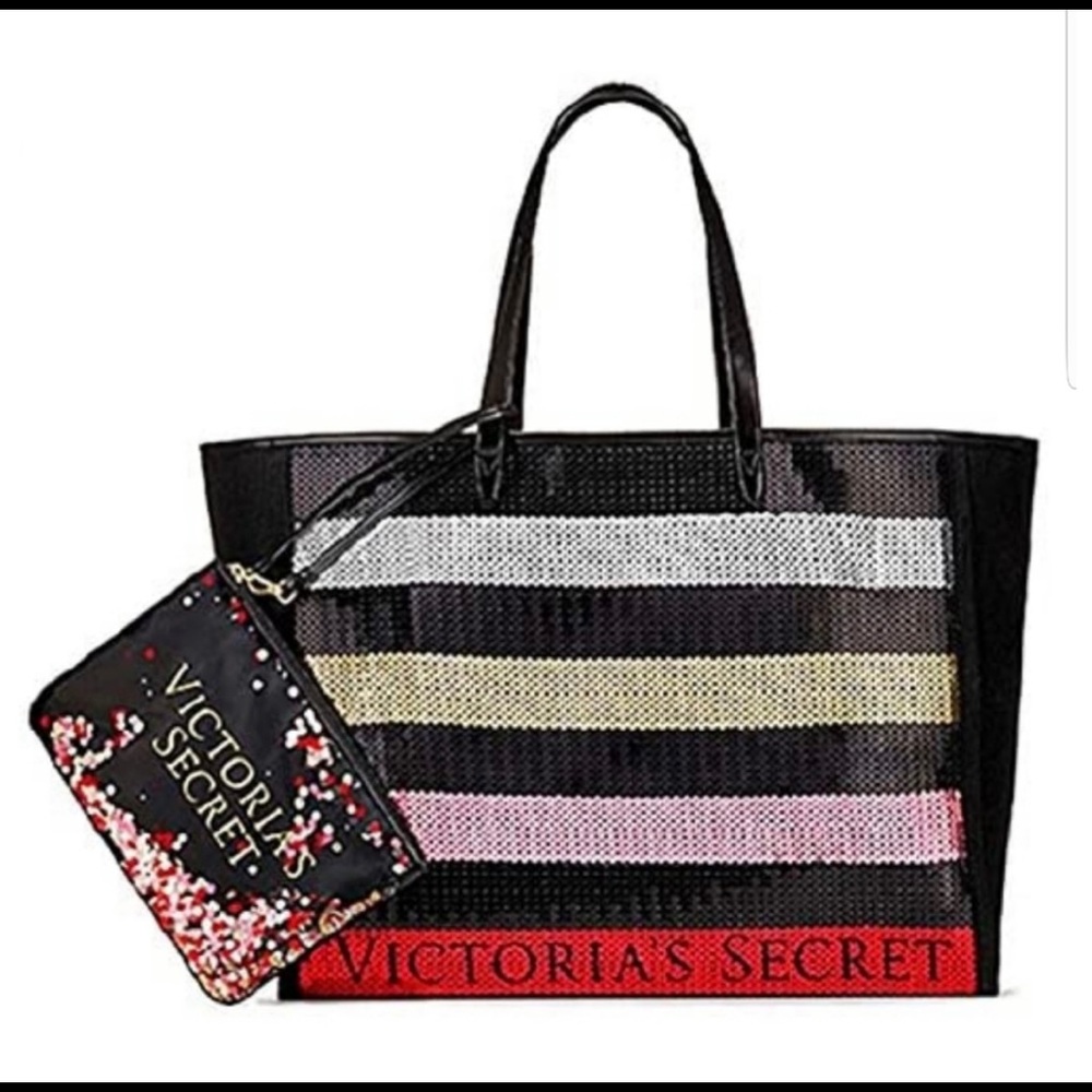 Victoria’s Secret Sequin Stripe carry-all tote NWT
